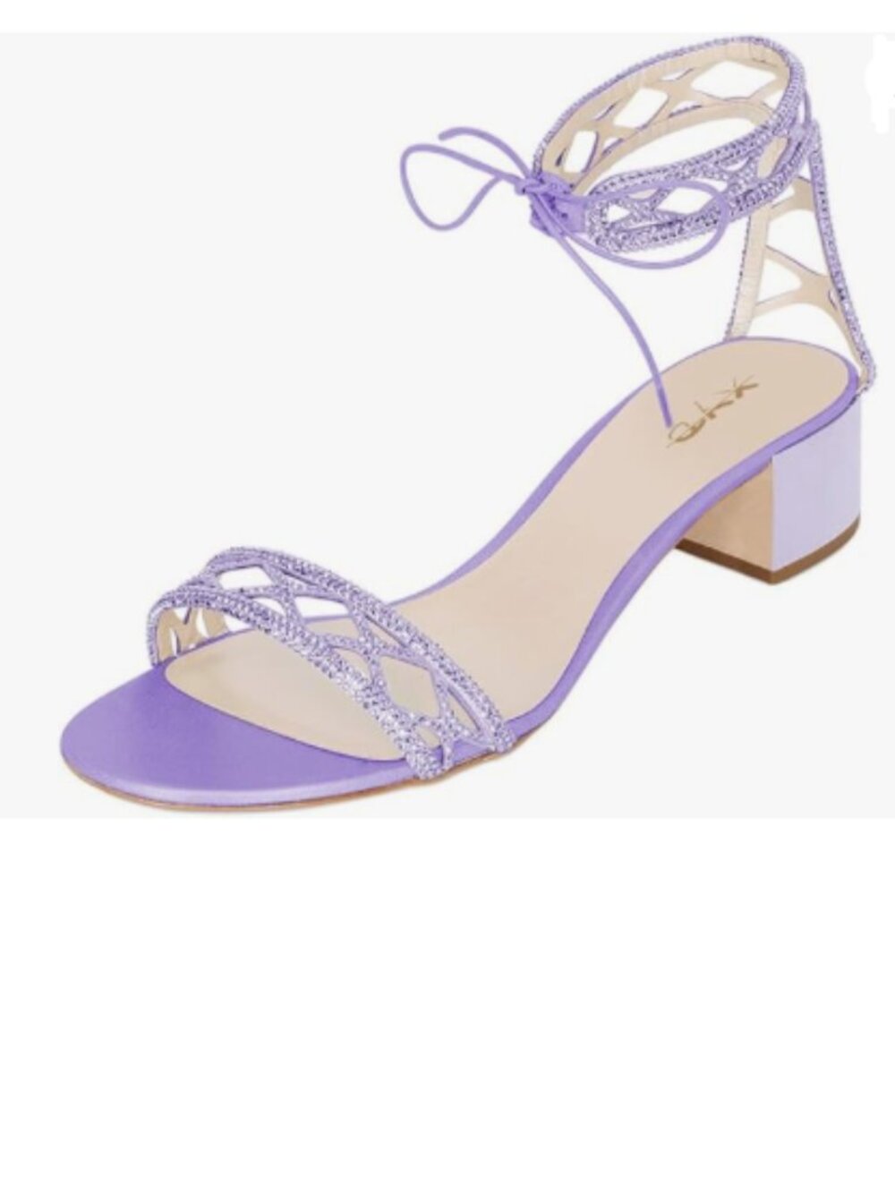 XYD Violet Cocktail Sparkling Open Toe Low Heel Sandals Cut Out Lace Up Shoe